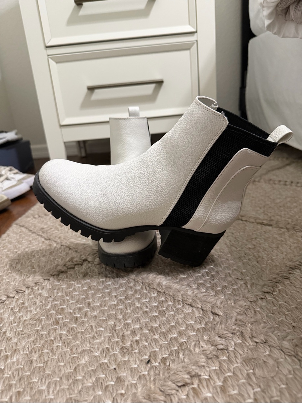 Women’s White Ankle Boots with Black Elastic Panels